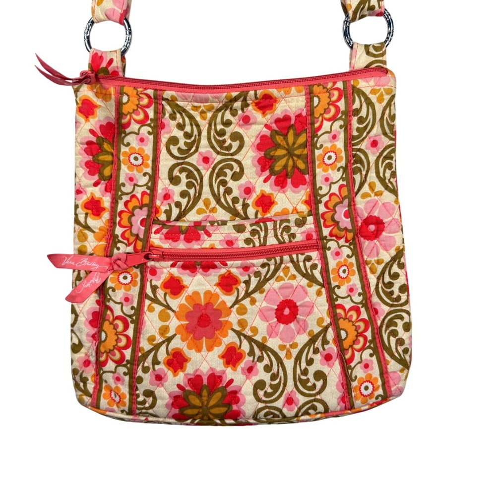 Vera Bradley Mini Hipster Crossbody Bag Medium Women Pink Orange Floral Quilted